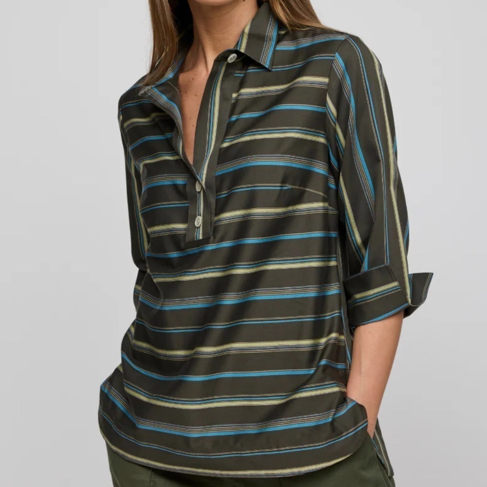 Hinson Wu has Charlotte 3/4 Sleeve Variegated Satin Stripe Top - Picture 9 of 9